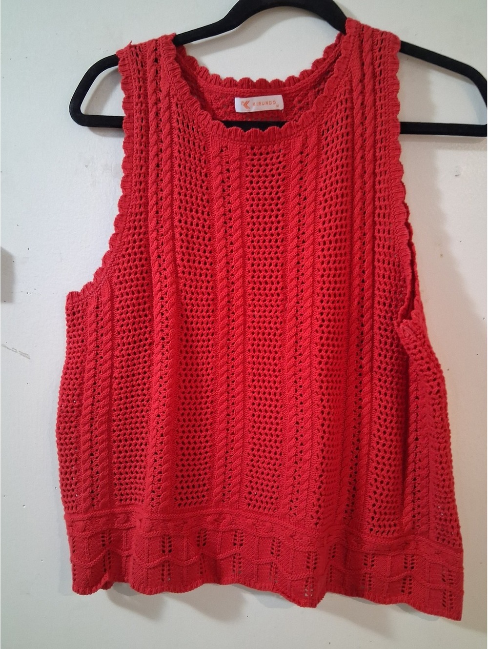 Kinuro Red Crochet Knit Sleeveless Top